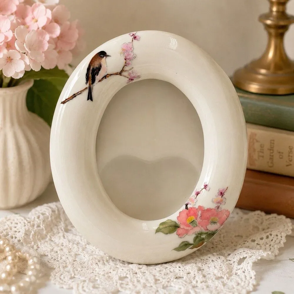 Vintage Takahashi East Wind San Francisco Bird Floral Mini Picture Frame Japan